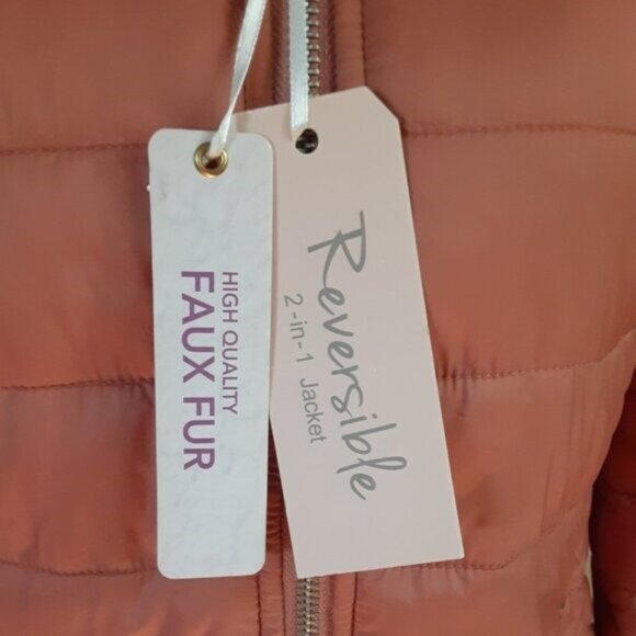 NEW ♡ Reversible Puffer Fleece Hoodie Jacket Cream Copper Small or XS - Picture 5 of 5